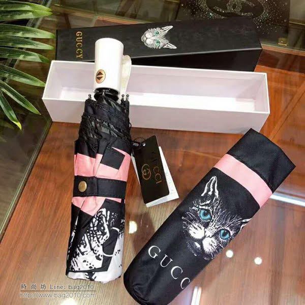 GUCCI古馳傘 超火 大眼貓自動傘 卡通貓咪圖案 防紫外線 防曬晴雨傘  zm1024